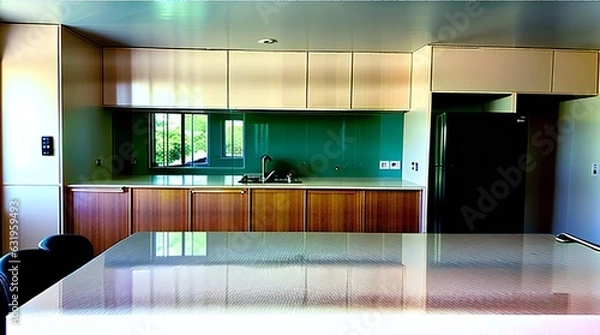 Fototapeta  A Kitchen Setting with a White Display Counter and sink in background- AI-Generated