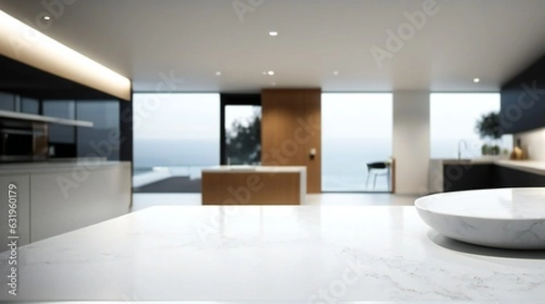 Fototapeta A Kitchen Setting with a White Display Counter minimalistic - AI-Generated