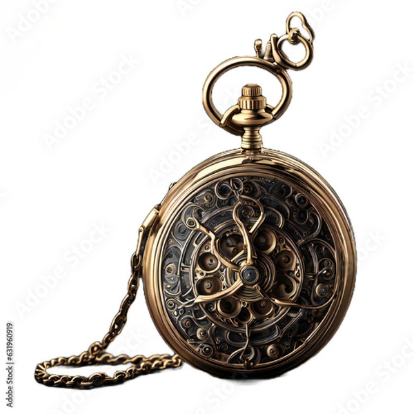Fototapeta antique pocket watch isolated with transparent background - AI-Generated