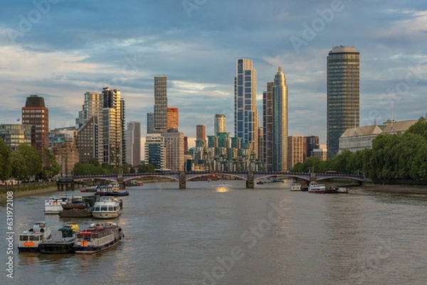 Obraz Lambeth bridge over river Thames and the slyline of Vauxhall district with modern buildings and towers  in South London, UK