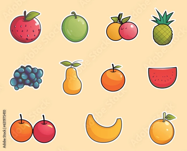 Obraz vector set fruit sticker flat