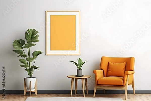 Fototapeta Subdued and Neutral Interior Scene Frame Mockup, generative ai