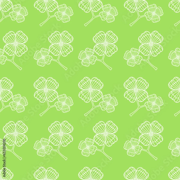 Fototapeta Vector blossom flowers white outline seamless 
pattern background.