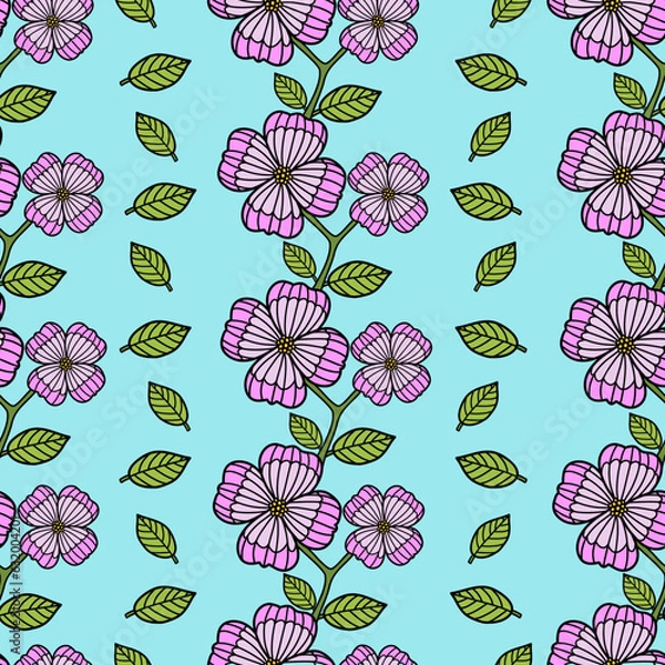 Obraz Vector blossom flowers seamless pattern 
background.