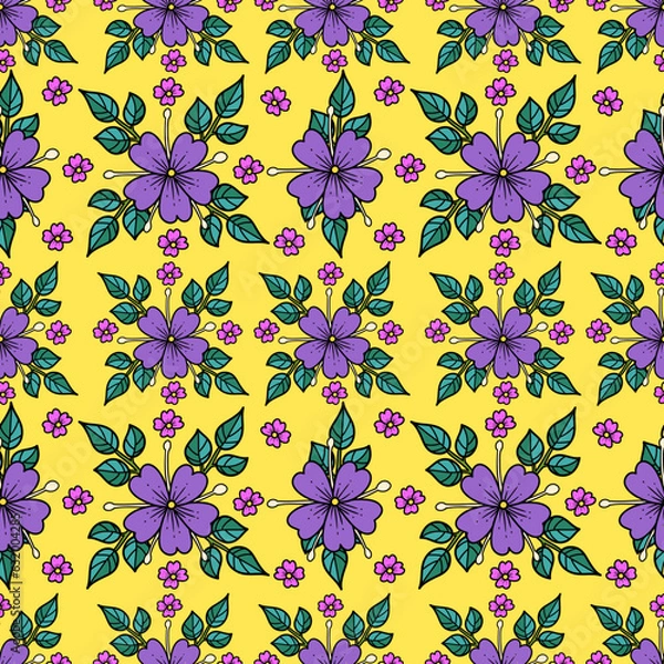 Obraz Vector purple orchid flowers seamless pattern 
background.
