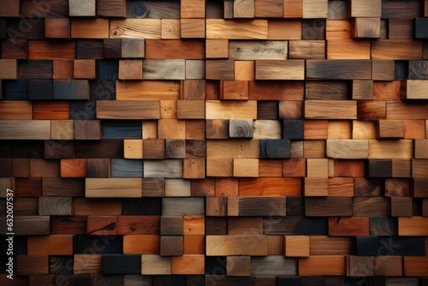 Fototapeta Wooden panel made of various types of wood. 3d illustration