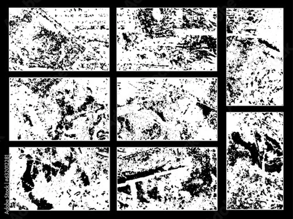 Fototapeta black Scratch Set of different distressed black grain texture. Distress overlay vector textures. Old damage Dirty grainy and scratches. Scratch Grunge Urban Background. Texture Vector.