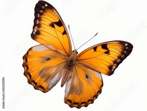 Fototapeta Very beautiful yellow orange butterfly in flight isolated on a transparent background, Generative AI