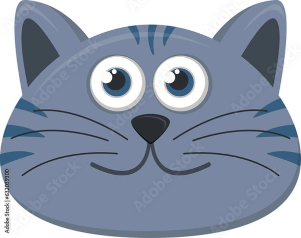 Fototapeta Vector flat cartoon kawaii gray cat kitten face isolated on white background. Vector hand drawn cute cat's face saying Hello. Isolated illustration with lettering on white background