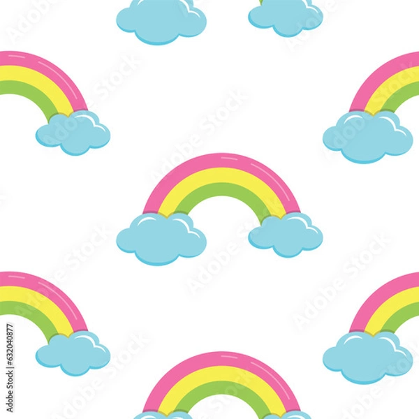 Fototapeta Rainbow pattern. Vector illustration. Baby wallpaper. Cloud, rainbow texture. Kids cartoon background. Abstract rainbow graphic design. Cute fairy tale backdrop. Rainbow fabric print art.