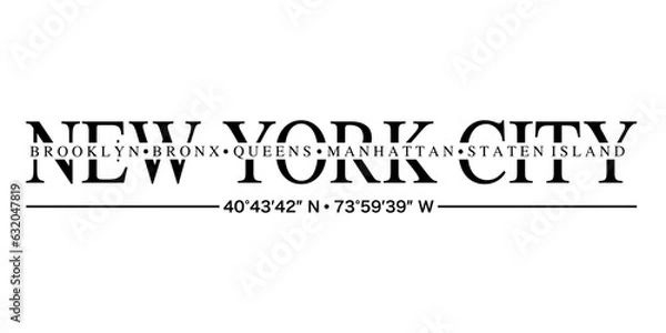 Obraz Vector graphics t-shirt New York, city districts, location with coordinates. Print design