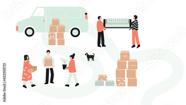 Obraz House move illustration. Set of people moving or leaving their homes 2d vector illustration concept for banner, website, illustration, landing page, flyer, etc. 