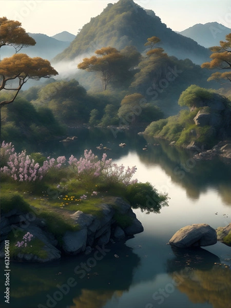 Obraz Landscape with Lake "Generative AI"