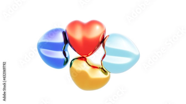 Fototapeta Color soft hearts on transparent back 3d render