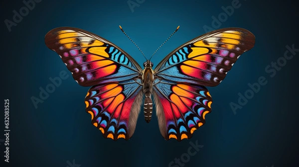 Fototapeta Colorful butterfly in studio lighting with wings spread, vibrant colors, macro generative ai shot