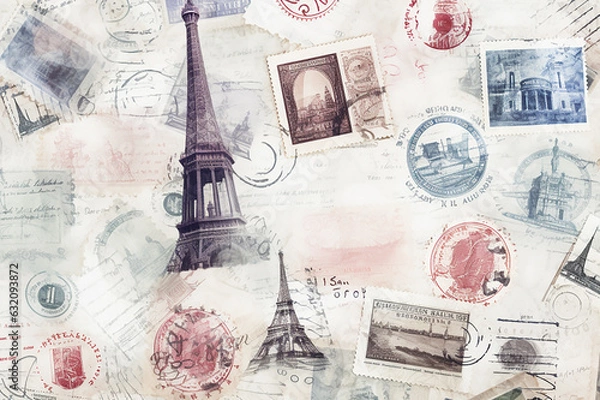 Obraz Background with stamps of travel, countries. Seamless pattern, travel print