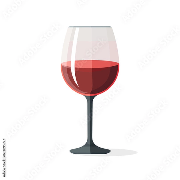 Fototapeta Transparent wine glass in flat design isolated on white background. Vector illustration