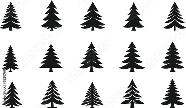 Fototapeta set of Christmas tree silhouettes on white background. Vector illustration