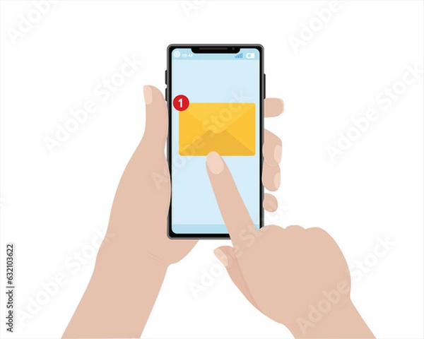 Fototapeta Phone in hand human hand correspondence message accept tap on the screen messenger phone screen illustration