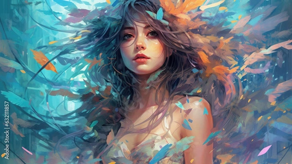 Fototapeta Beautiful Waifu Style Girl #13 with Generative AI technology