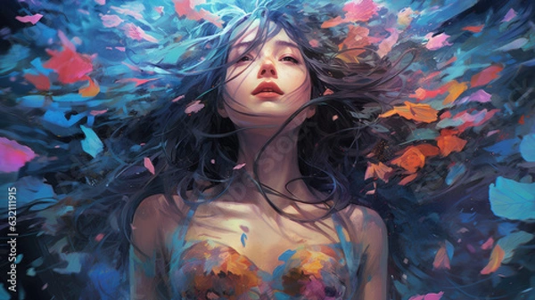 Fototapeta Beautiful Waifu Style Girl #9 with Generative AI technology