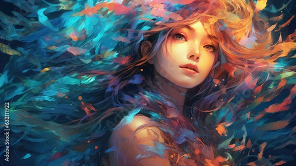 Fototapeta Beautiful Waifu Style Girl #8 with Generative AI technology