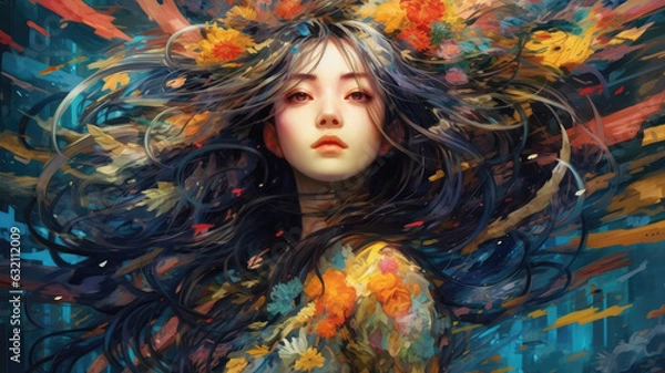 Fototapeta Beautiful Waifu Style Girl #5 with Generative AI technology