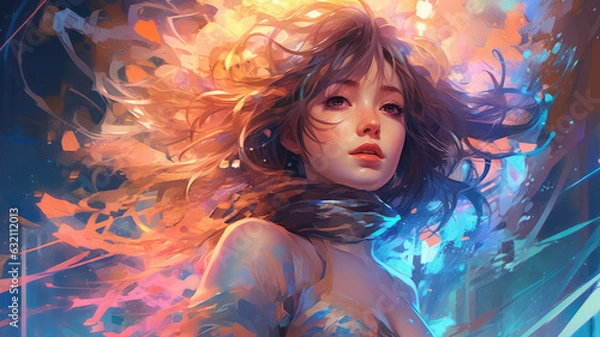 Fototapeta Beautiful Waifu Style Girl #4 with Generative AI technology