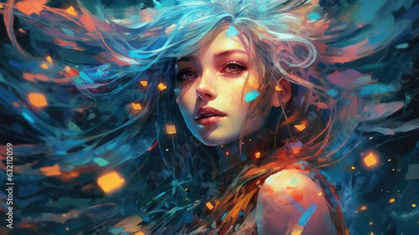 Fototapeta Beautiful Waifu Style Girl #3 with Generative AI technology