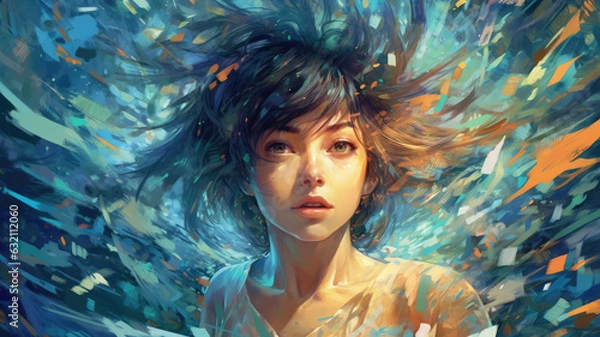 Fototapeta Beautiful Waifu Style Girl #2 with Generative AI technology