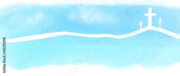Obraz Watercolor Easter cross clipart. Christian crosses border, banner. Cross illustration Religious concepts, for inserting text messages. Cross drawings for background religious concept