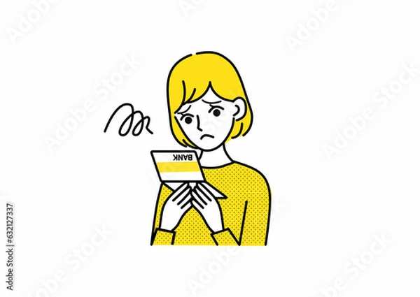 Obraz 通帳を見て悩む女性