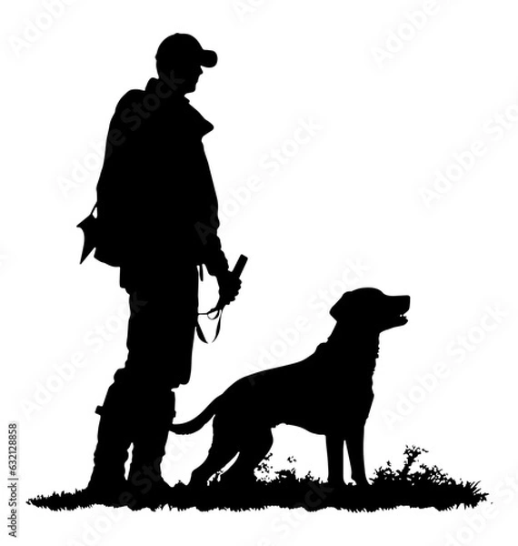 Fototapeta Hunting silhouette of a person with a dog