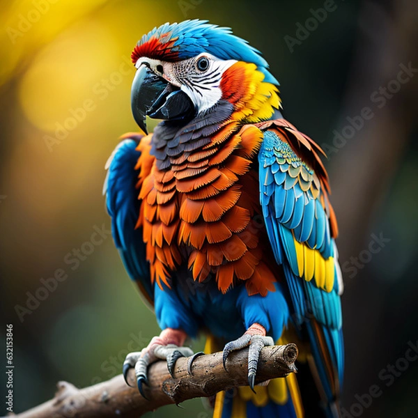 Fototapeta A Full Vibrant Colored Parrot in the Wild