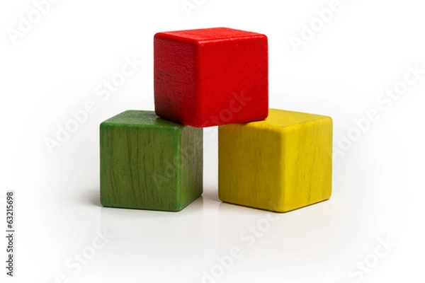Obraz toy wooden blocks stack, pyramid of blank multicolor box cube