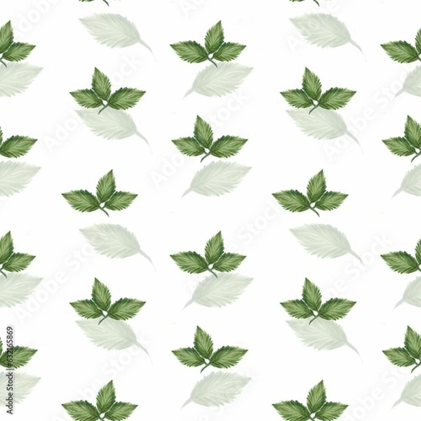 Fototapeta Seamless pattern of green rose leaves on white, hand drawn alcohol markers illustration. For wallpapers, backgrounds, wrapping paper, textile, fabric, cosmetic packaging