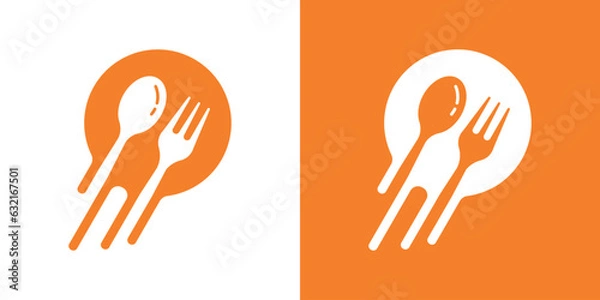 Fototapeta Fork spoon logo design element combined with speed for fast food logo