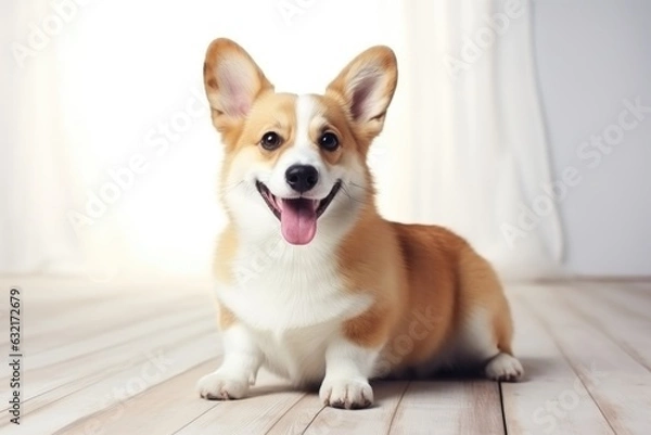 Fototapeta cute corgi on white background, AI Generated