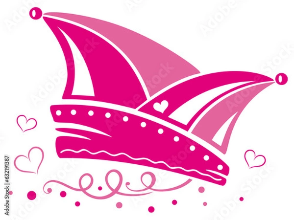Fototapeta Narrenkappe zu Karneval, Rosenmontag, Fasching und Weiberfastnacht, mit Luftschlange, Herz und Konfetti in pink und rosa.