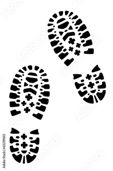 Fototapeta Wanderschuhe Wandern Fußabdrücke. Vektor für Wandern Pilgern Wandersaison. 