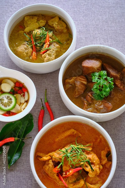 Obraz Traditional Thai Food Set, Stewed Pork , pork panang curry thai style