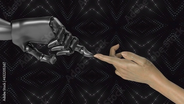 Fototapeta Robot and human hands touching each other 