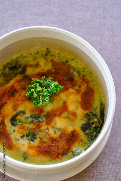 Obraz Baked Spinach with Cheese and Bacon