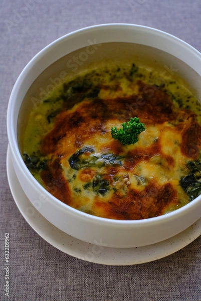 Obraz Baked Spinach with Cheese and Bacon