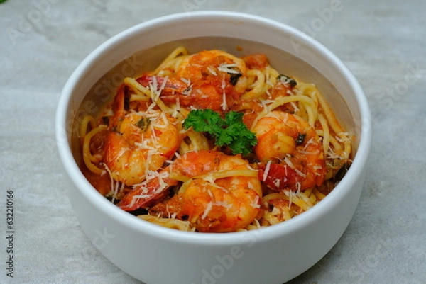 Obraz Shrimp Spaghetti with Tomato Sauce