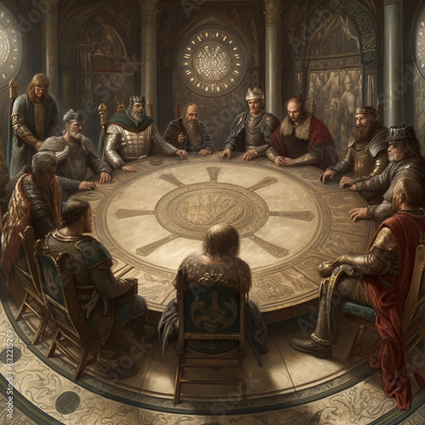 Fototapeta Knights of Round Table. Council of Knights..