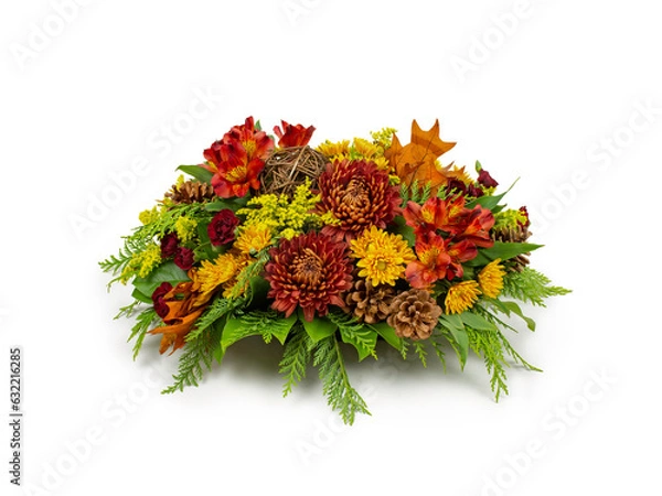 Fototapeta Autumn Fall Floral flower arrangement - Mixed flowers - Table arrangement isolated on white background - Florist, Small Business, Retail