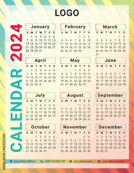 Obraz Colorful gradient 2024 wall calendar design in vector  