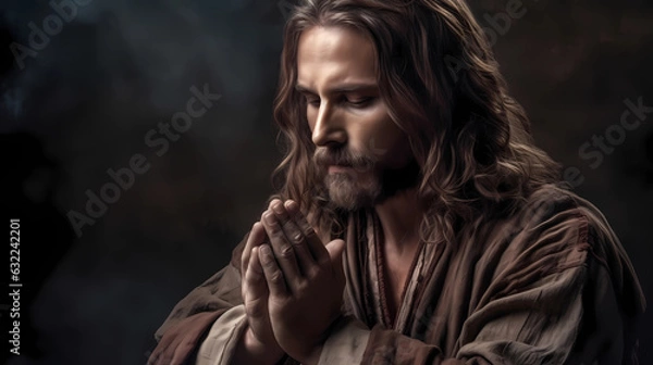 Fototapeta Jesus Christ Praying Shining Light Christianity Religious | Generative AI