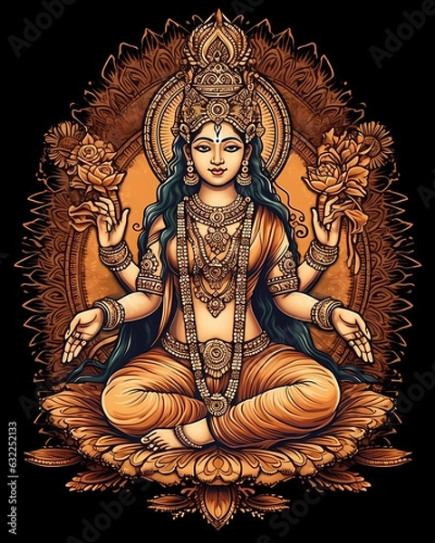 Fototapeta Indian Hindu Goddess Lakshmi, Goddess of Wealth, Prosperity and Well Being, Auspisious | Generative AI